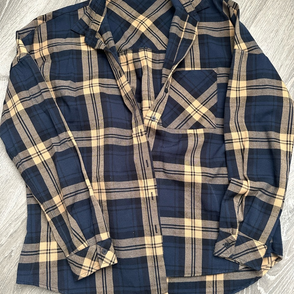 Navy and Tan Plaid Shirt
